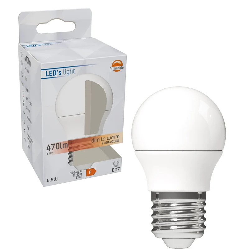 LED Kugel E27 dimmbar 5W Dim2warm Opal G45 - LED's Light
