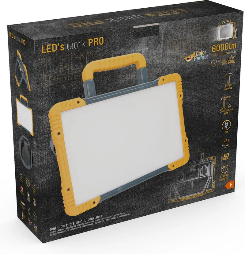 LED's Work ColorPro Construction Lamp 6000 - Realistische Farbwiedergabe CRI97 - 5 Meter Kabel - IP54 - 60W
