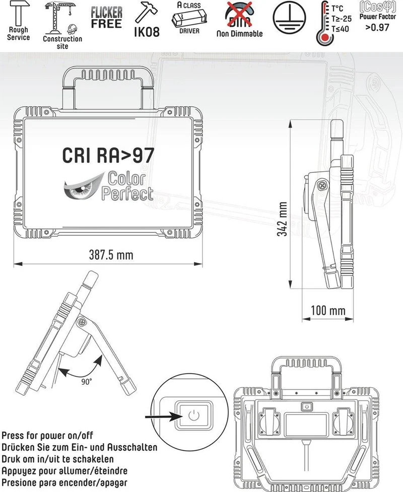 LED's Work ColorPro Construction Lamp 6000 - Realistische Farbwiedergabe CRI97 - 5 Meter Kabel - IP54 - 60W