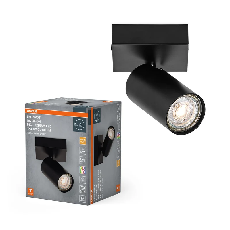 OSRAM LED SPOT OCTAGON Deckenleuchte / Wandleuchte 3,4W, GU10, 230lm, schwarz