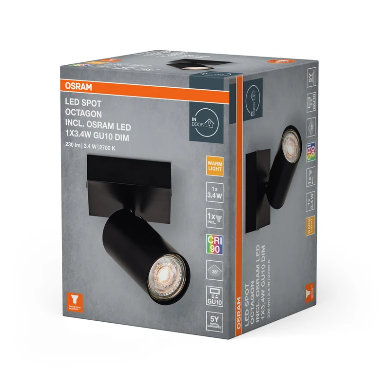 OSRAM LED SPOT OCTAGON Deckenleuchte / Wandleuchte 3,4W, GU10, 230lm, schwarz