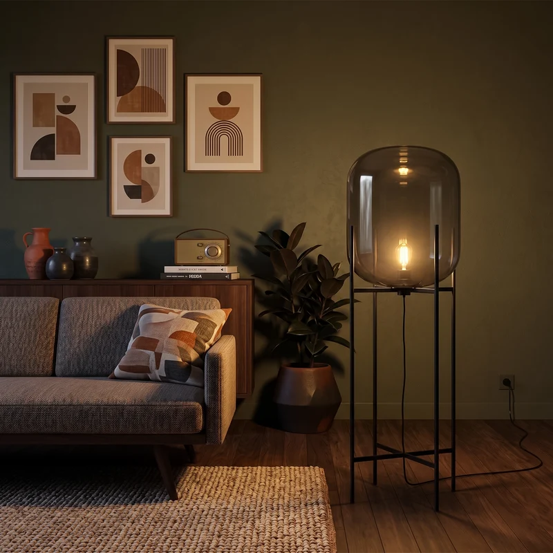 Skandinavische Stehlampe Dreibein Design Buntglas Sanfte Atmosphäre – Boreal