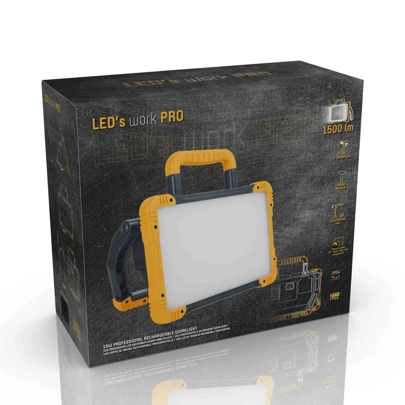 Akku LED-Bauleuchte 15W dimmbar 1.500lm IK08 USB-Powerbank - LED's Work