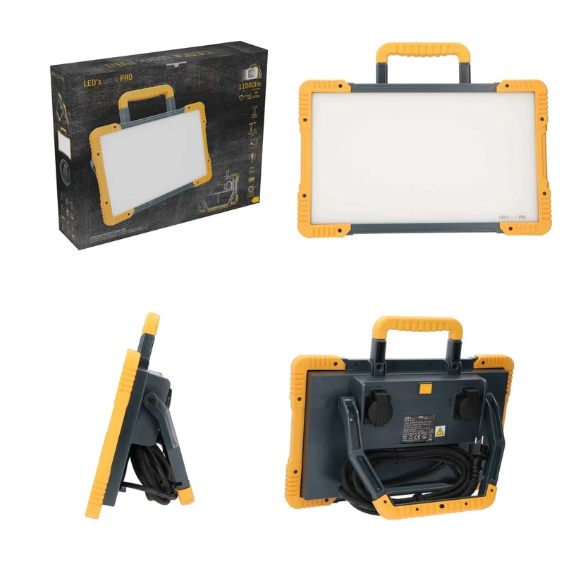 LED-Baustrahler mit zwei Steckdosen 100W kaltweiß IK08 5m Zuleitung IP54 - LED's Work