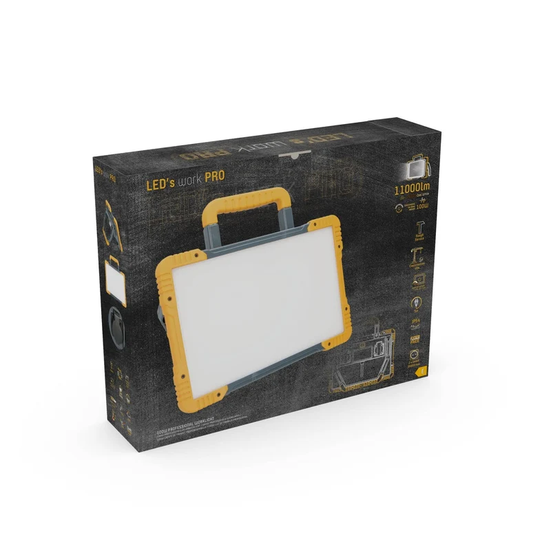 LED-Baustrahler mit zwei Steckdosen 100W kaltweiß IK08 5m Zuleitung IP54 - LED's Work