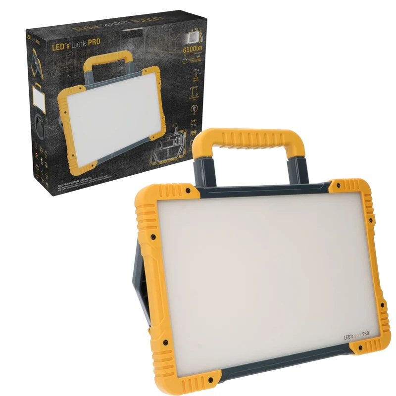 LED-Baustrahler mit zwei Steckdosen 60W kaltweiß IK08 5m Zuleitung IP54 - LED's Work