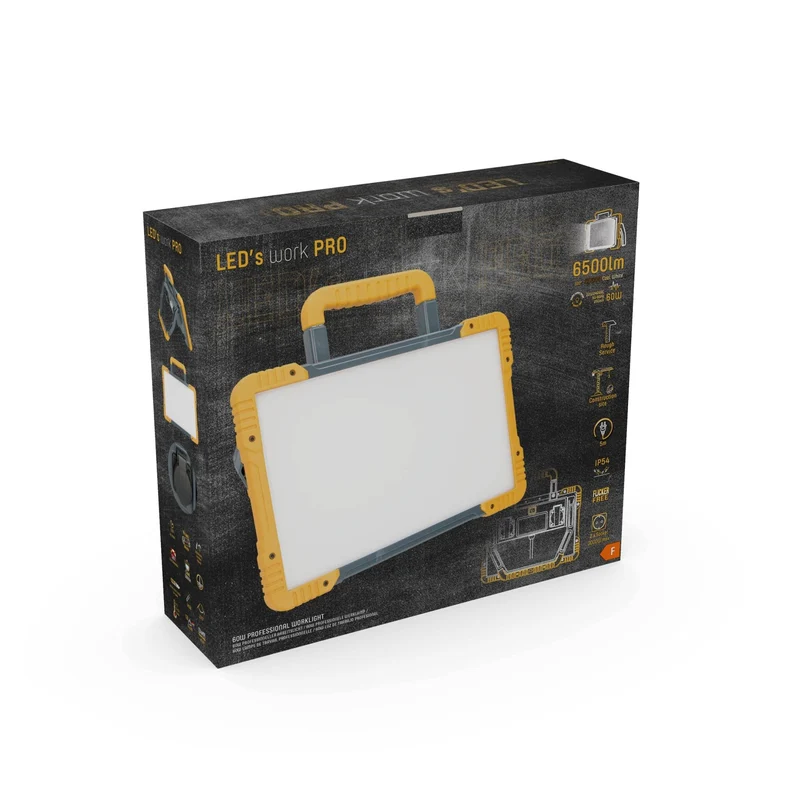 LED-Baustrahler mit zwei Steckdosen 60W kaltweiß IK08 5m Zuleitung IP54 - LED's Work