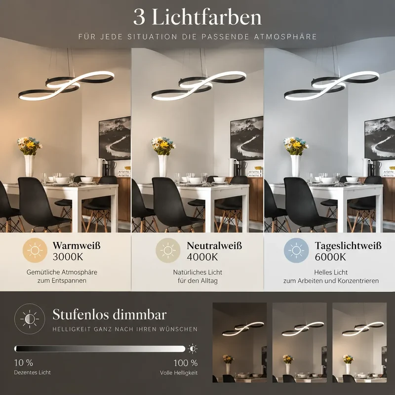 Design-Pendelleuchte aus Metall mit LED – dimmbar, ideal fürs Esszimmer
