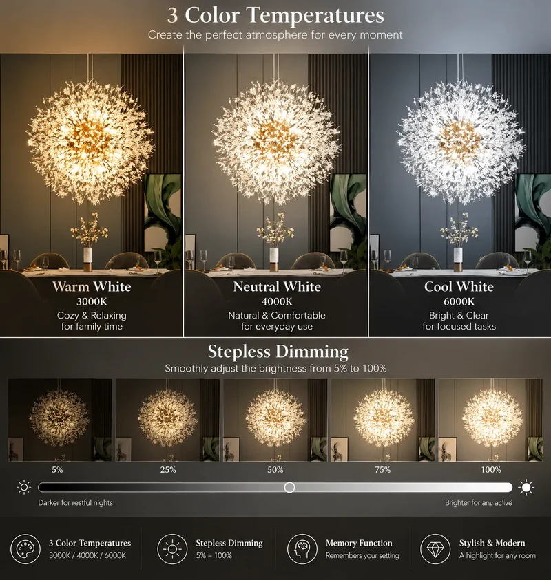Design Pendelleuchte im Sputnik-Stil aus Kristallglas für Esszimmer