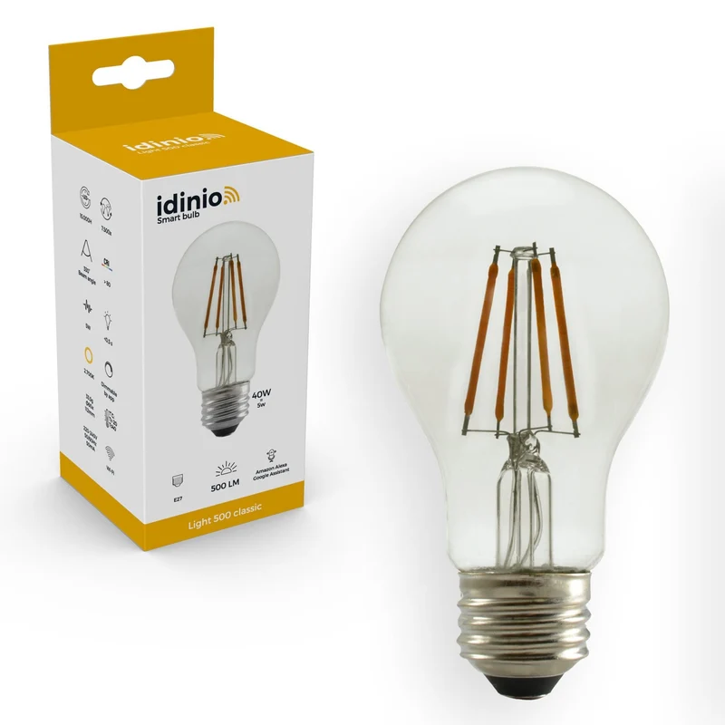 Smarte LED-Lampe E27 klar – Dimmbares warmweißes Licht – Bedienbar mit App