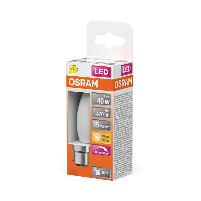 OSRAM LED Lampe LED Retrofit CLASSIC B DIM 4.8W 82 Frosted B22d, 470 lm, 2700 K, Warmweiß