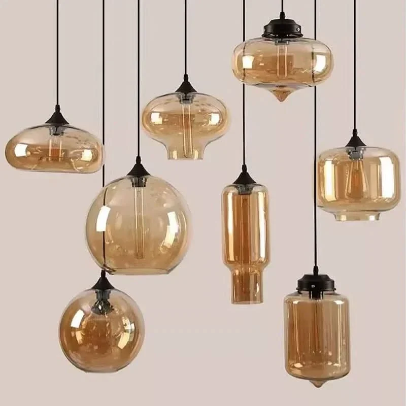 Hängelampe mit Weltraum-Design und bernsteinfarbenem Glas – Stella