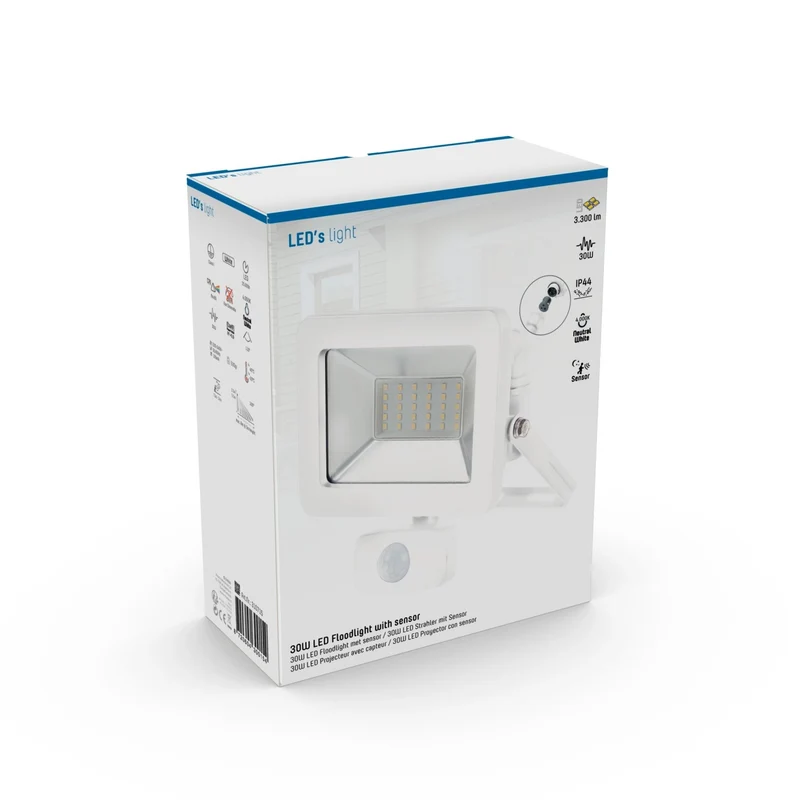 LED-Außenstrahler mit Bewegungsmelder weiß 30 Watt neutralweiß IP44 - LED's Light