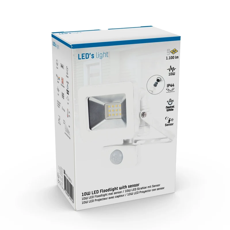 LED-Außenstrahler mit Bewegungsmelder weiß 10 Watt neutralweiß IP44 - LED's Light