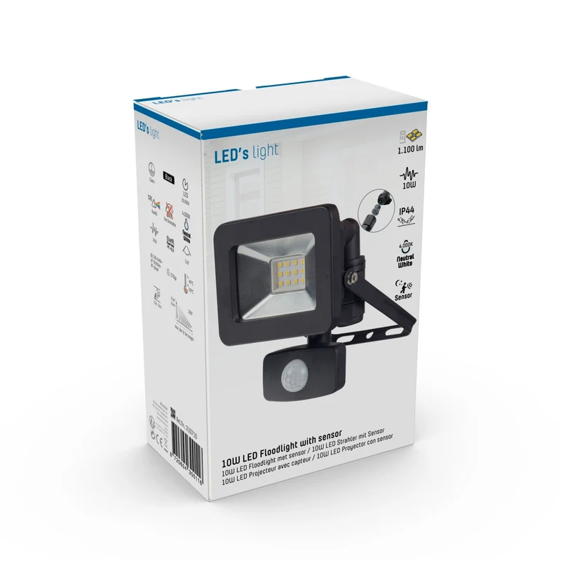 LED's Light Floodlight 1100 - Mit Licht- und Bewegungssensor - Innen & Außen - 10W - Schwarz