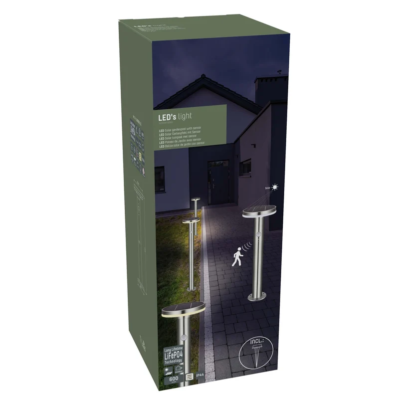 | Design Solar LED-Leuchte mit Bewegungsmelder | Außenleuchte mit Bewegungsmelder | Außenlampen | Wandleuchte | Pfostenleuchte | Gehwegleuchte | Außenleuchte | Solarleuchten | 6 W | 600 Lumen - LED's Light