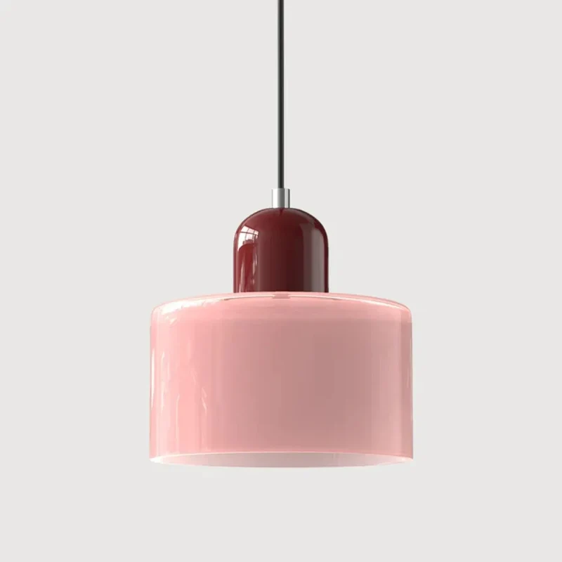 Bauhaus-Pendelleuchte aus rosa Glas für Esstisch