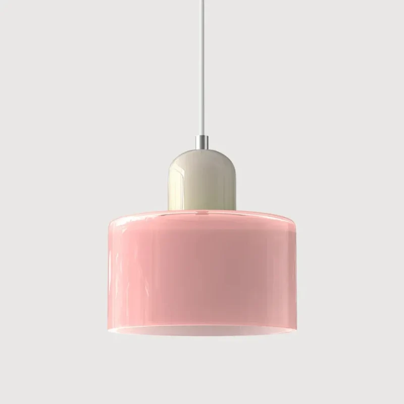 Bauhaus-Pendelleuchte aus rosa Glas für Esstisch
