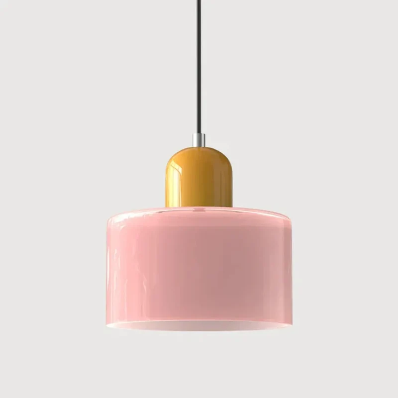 Bauhaus-Pendelleuchte aus rosa Glas für Esstisch