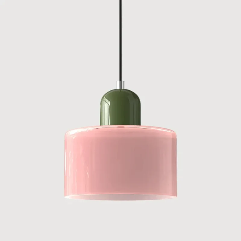 Bauhaus-Pendelleuchte aus rosa Glas für Esstisch