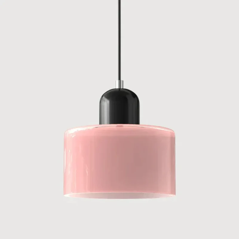 Bauhaus-Pendelleuchte aus rosa Glas für Esstisch