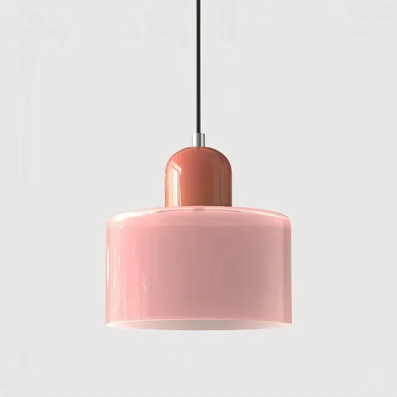 Bauhaus-Pendelleuchte aus rosa Glas für Esstisch