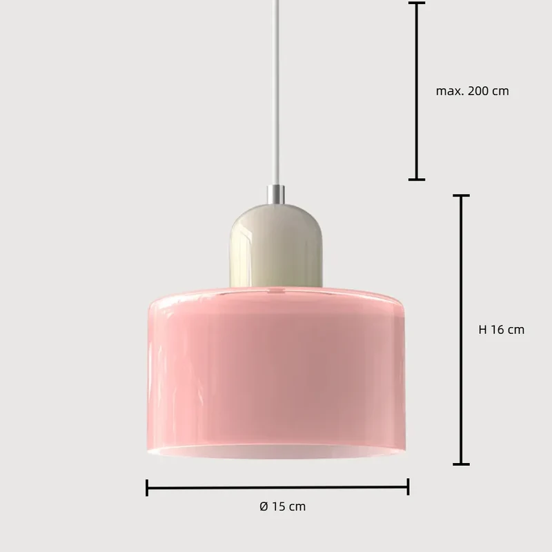 Bauhaus-Pendelleuchte aus rosa Glas für Esstisch