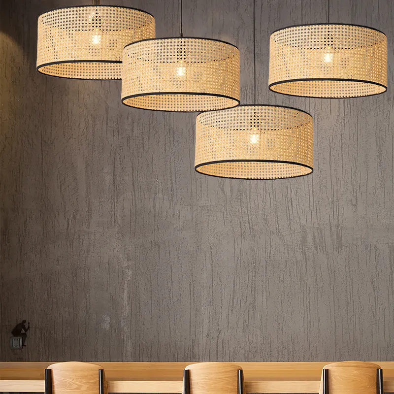Rattan Pendelleuchte im japanischen Stil für Esszimmer