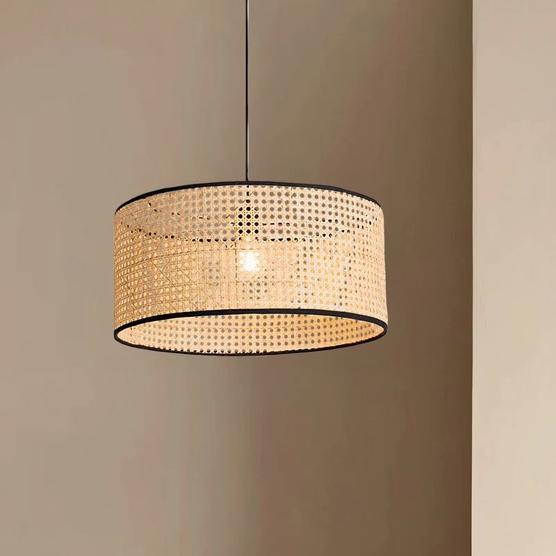 Rattan Pendelleuchte im japanischen Stil für Esszimmer