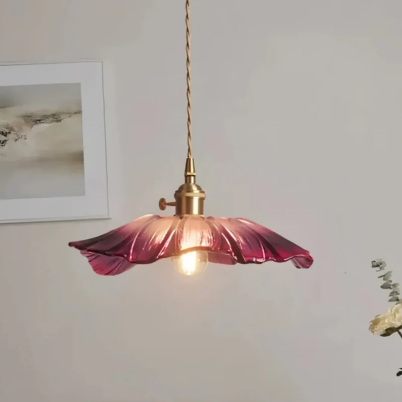 Vintage Hängeleuchte Blume aus Glas für Esszimmer