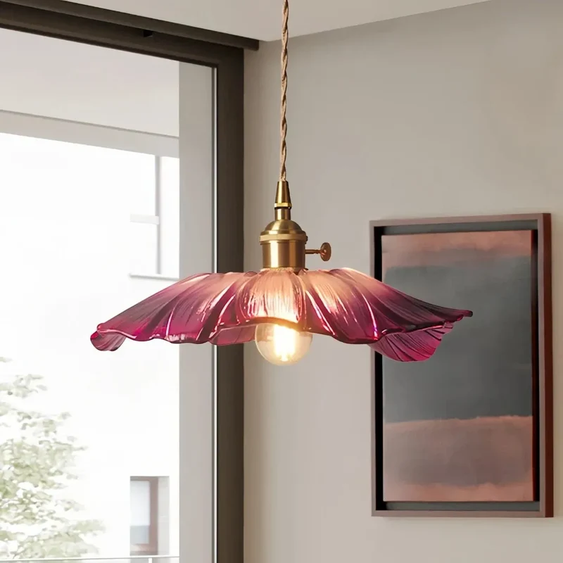 Vintage Hängeleuchte Blume aus Glas für Esszimmer