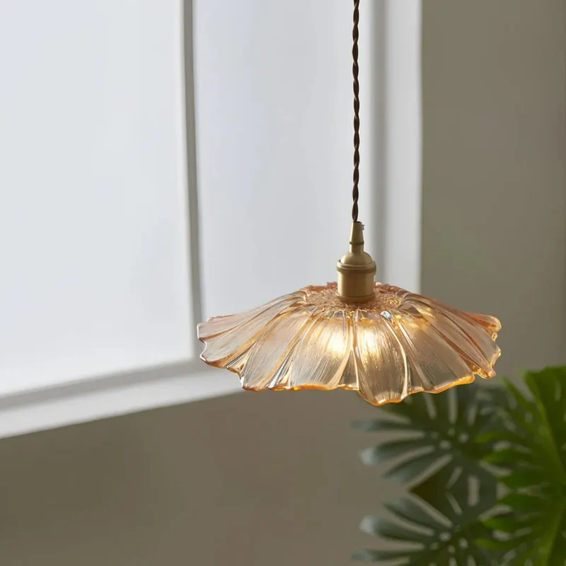 Vintage Hängeleuchte Blume aus Glas für Esszimmer