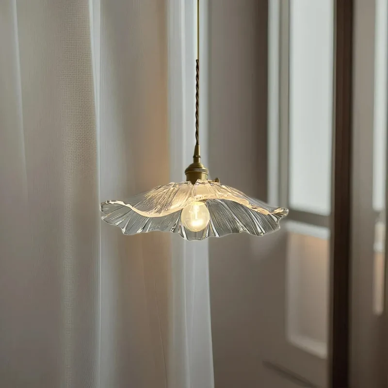 Vintage Hängeleuchte Blume aus Glas für Esszimmer