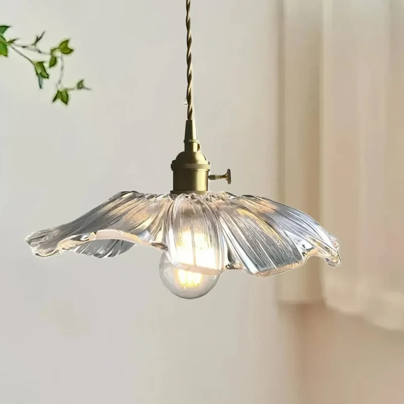 Vintage Hängeleuchte Blume aus Glas für Esszimmer