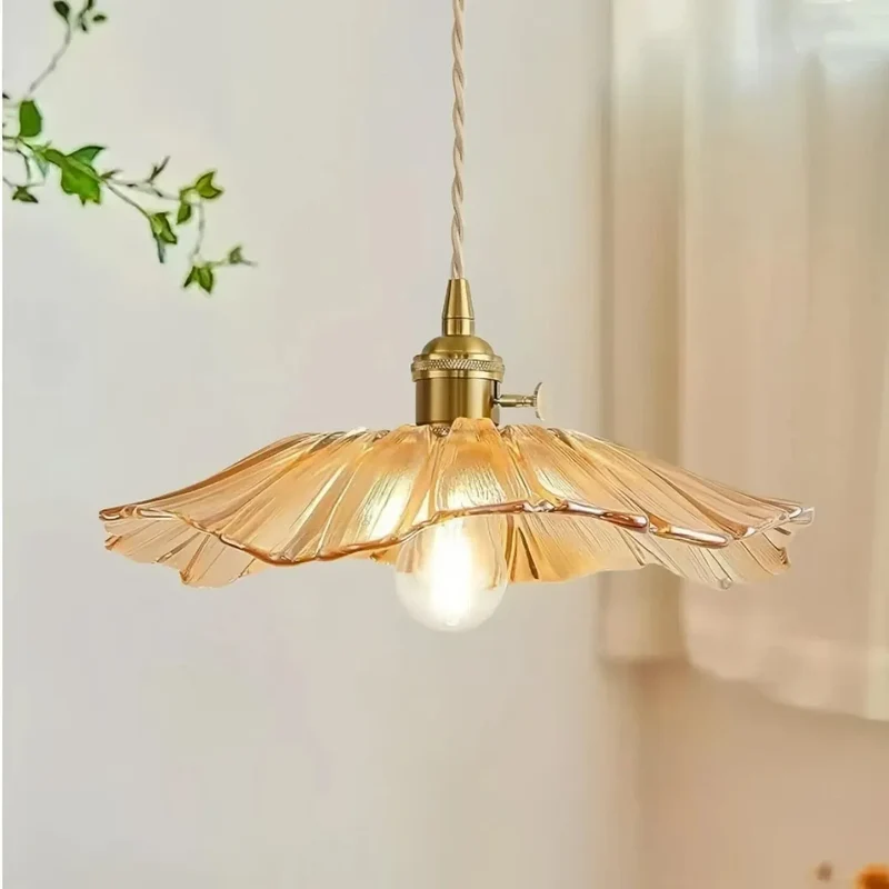 Vintage Hängeleuchte Blume aus Glas für Esszimmer