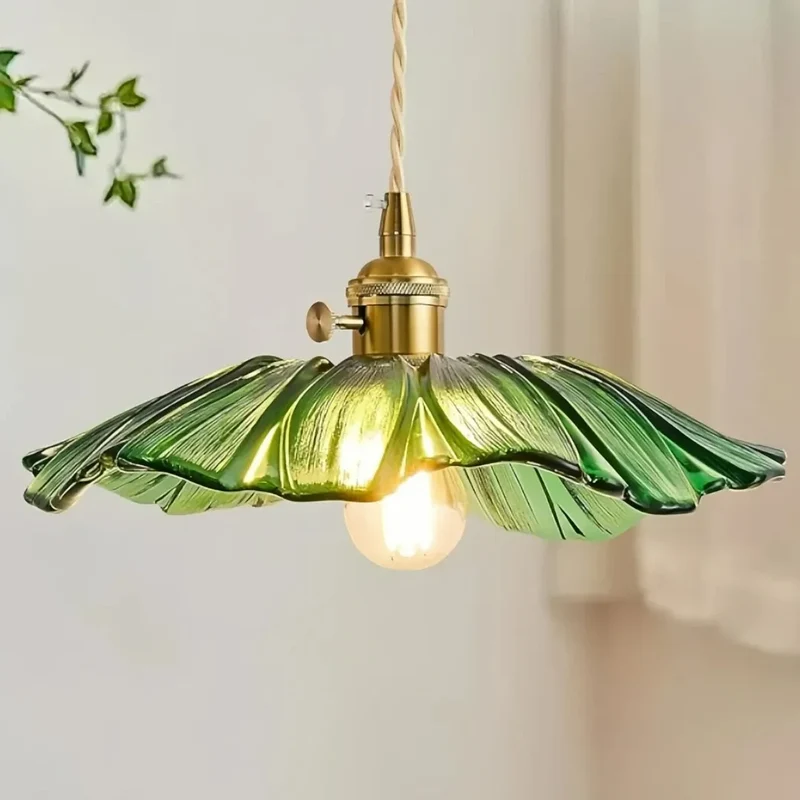 Vintage Hängeleuchte Blume aus Glas für Esszimmer