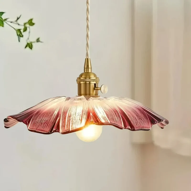 Vintage Hängeleuchte Blume aus Glas für Esszimmer
