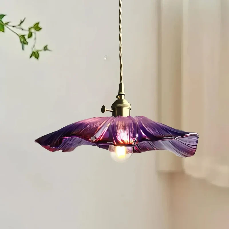 Vintage Hängeleuchte Blume aus Glas für Esszimmer
