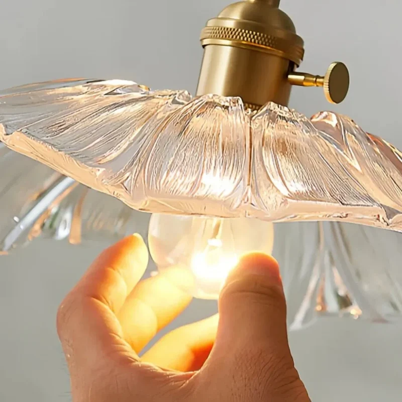 Vintage Hängeleuchte Blume aus Glas für Esszimmer