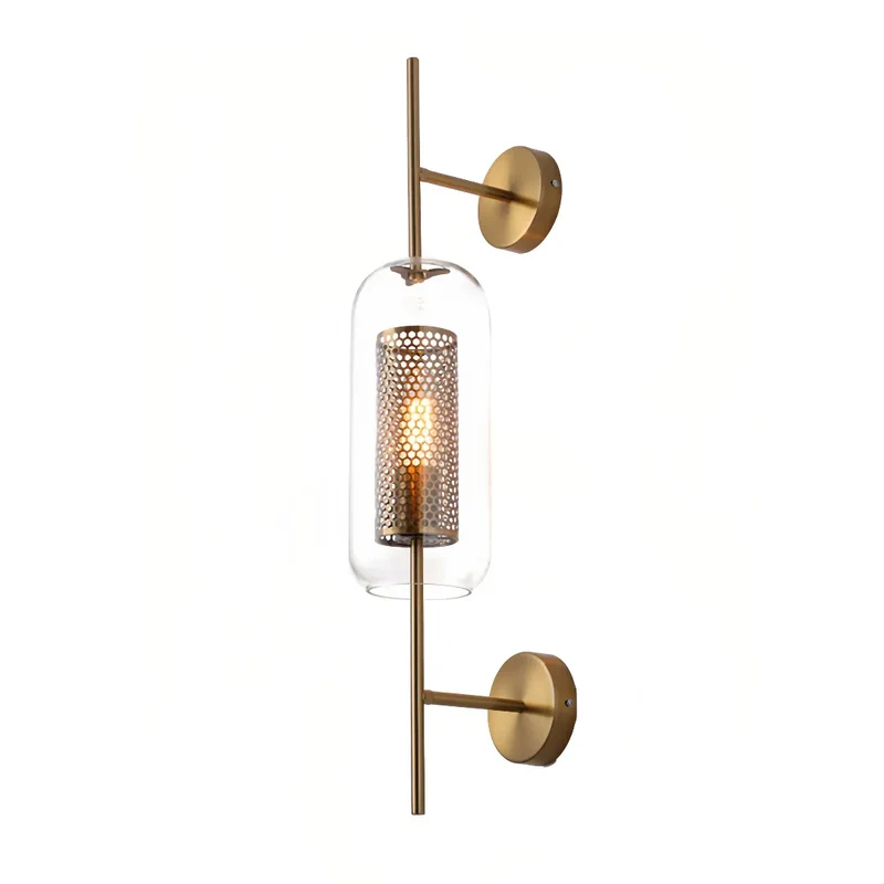 Wandleuchte im Industrial Stil aus Metall und Glas in Goldfarben für Wohnzimmer