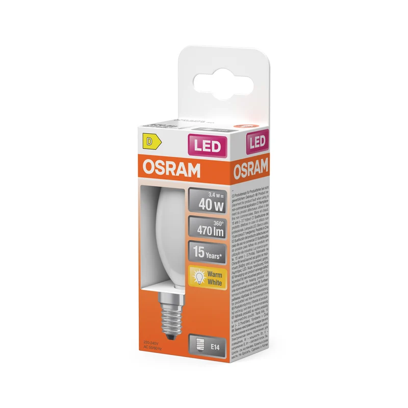 OSRAM Retrofit Classic B LED Lampe Kerzenform matt (ex 40W) 4W / 2700K Warmweiß E14