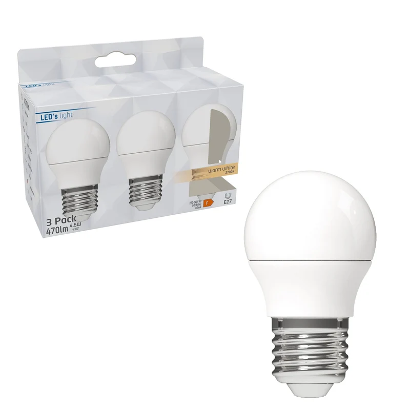 LED Kugel E27 4,9W warmweiß Opal G45 3-Pack - LED's Light