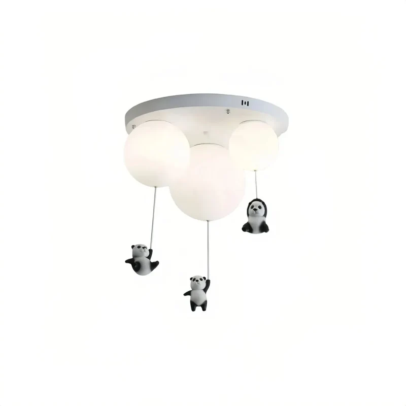 Deckenlampe Kinderzimmer mit drei Pandas in Weiß Ballon Design