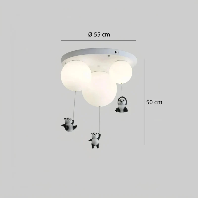 Deckenlampe Kinderzimmer mit drei Pandas in Weiß Ballon Design