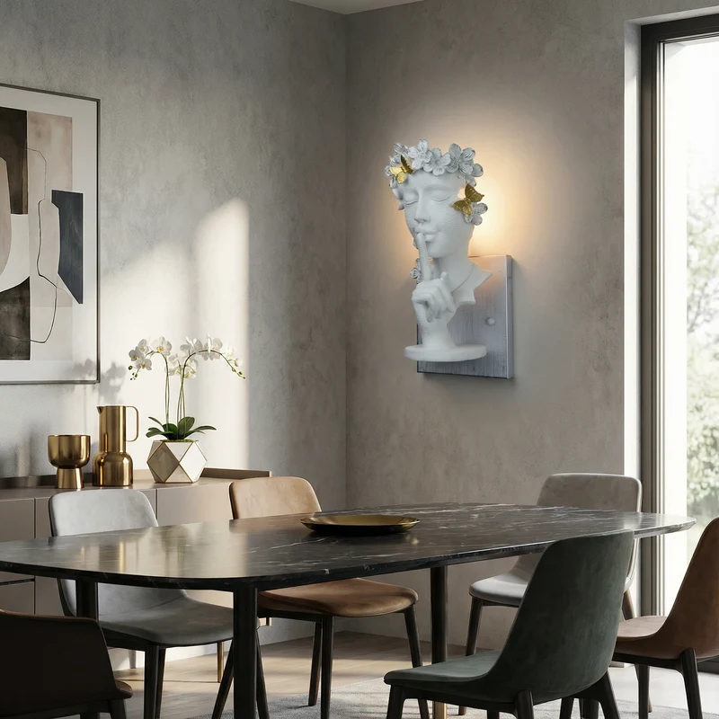 Zeitlose Deko-Wandleuchte aus skulptiertem Harz, eleganter Stil – Luxella