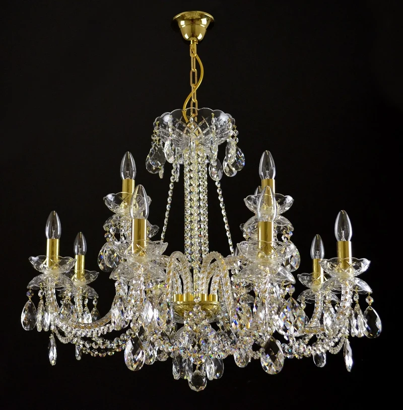 Casa Padrino Luxus Barock Kristall Kronleuchter Gold Ø 64 x H. 68 cm - Prunkvolle Messing Kronleuchter mit böhmischem Kristallglas - Barock Möbel - Edel & Prunkvoll