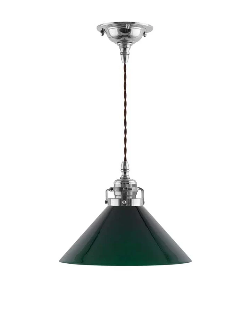 Taklampa - Skomakarsladd nickel, hög grön skärm 25 cm