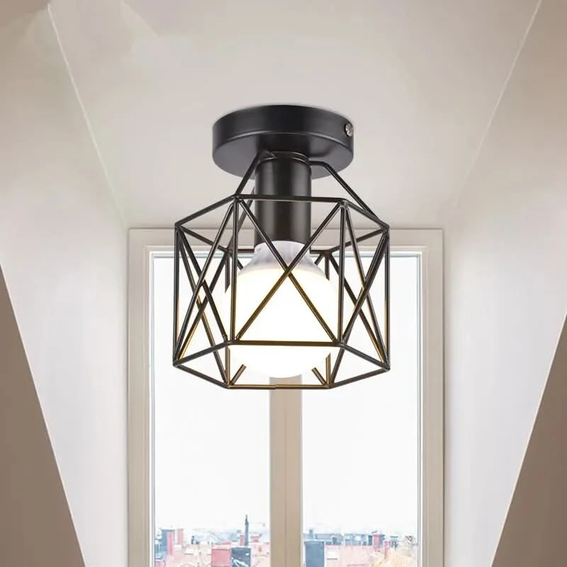 Geometrische Deckenleuchte Design Scheibe Schmiedeeisen Schwarz – Sveno