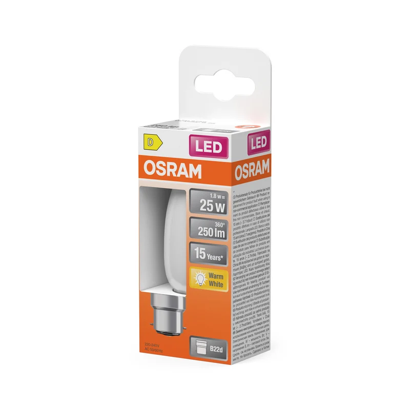 OSRAM LED Lampe LED Retrofit CLASSIC B 2.5W 827 Frosted B22d, 250 lm, 2700 K, Warmweiß