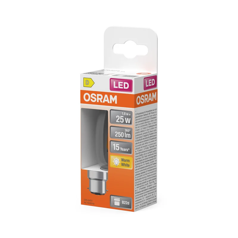 OSRAM LED Lampe LED Retrofit CLASSIC B 2.5W 827 Clear B22d, 250 lm, 2700 K, Warmweiß